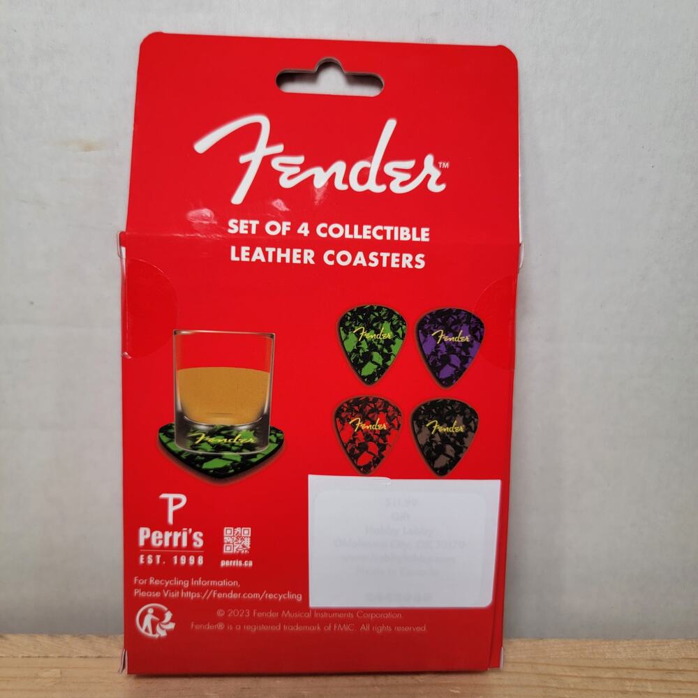 Set of 4 FENDER Multi-Color Collectible Leather Coasters NEW
